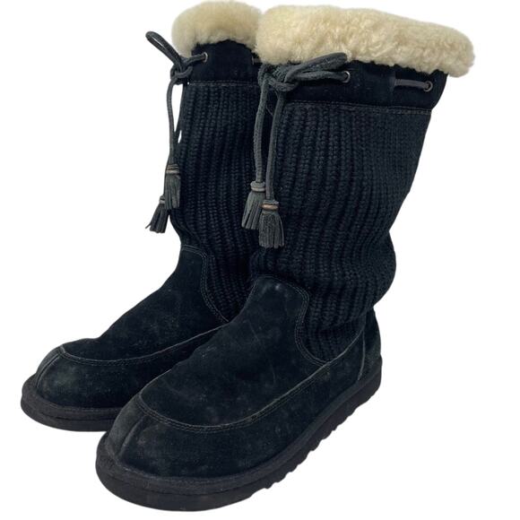 UGG Suburb Black Crochet and Suede Boots Size 6 - Picture 2 of 12